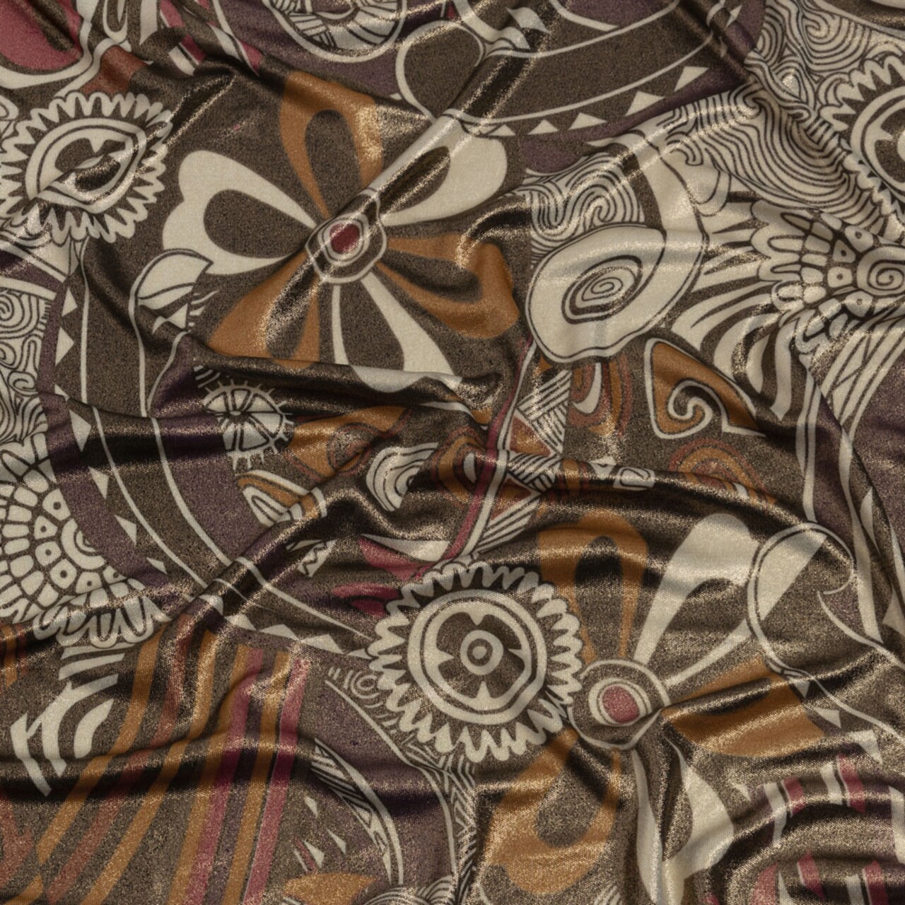 1 Yard Purple, Fuchsia & Goldenrod Retro Floral Silk Jersey Fabric for Wrap Dresses & Maxi Skirts 44 Inches Wide